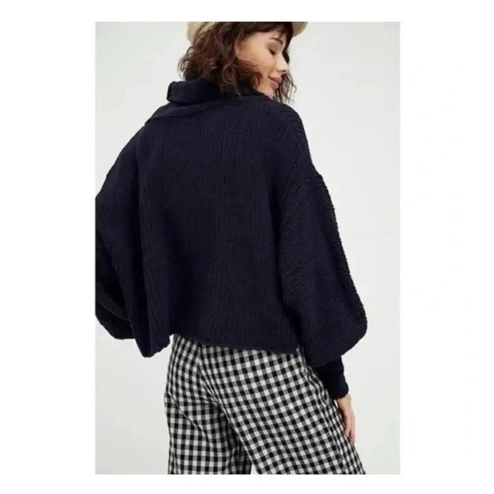 Women Free People Be Yours Black Cowl Neck Pullover Sweater Slouchy Boxy Cozy S